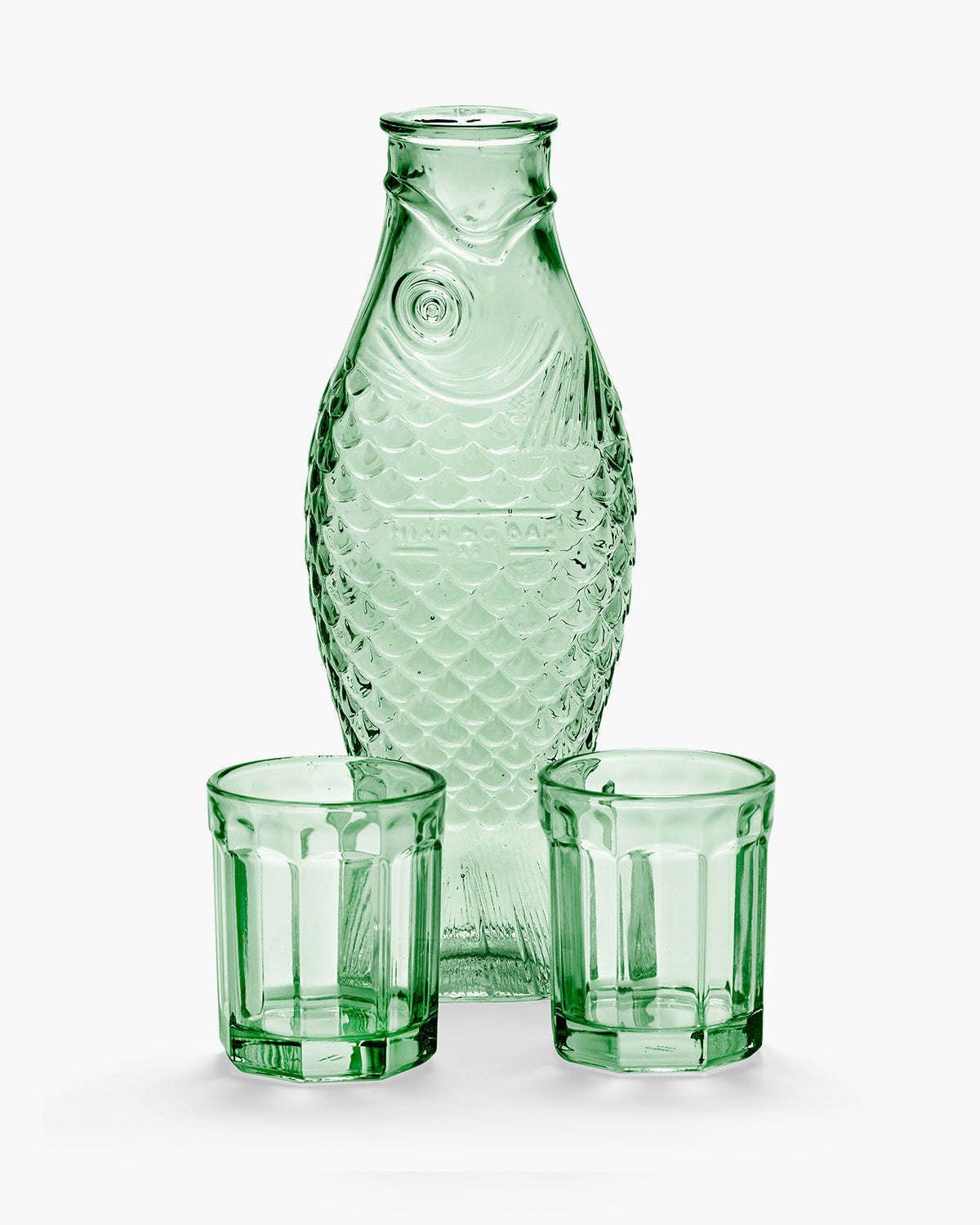 Set carafe with 2 glasses M green Fish